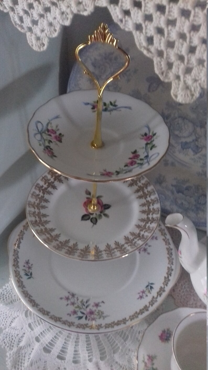 Vintage China Three Tier Cake Stand Afternoon Tea Party Etsy