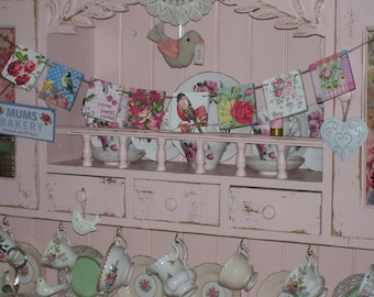 Shabby Chic Wooden Bunting made with Cath Kidston & Vintage Designs Dresser Display Party Gift Wedding Roses Unique Handcrafted Garland Home