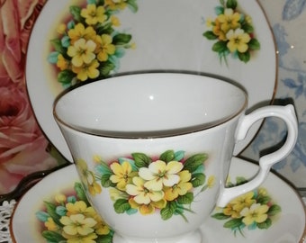 Vintage Gainsborough Trio Primroses Plate Cup Saucer Afternoon Tea Party Dresser Display Wedding China Hire Shabby Chic English Gift Home