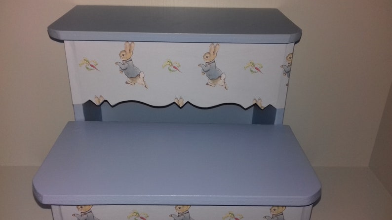 Bedroom Baby Shower Playroom Christening Wooden Step Stool made with Peter Rabbit Design Nursery Boy Home