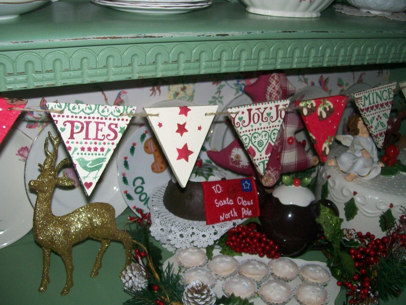 Handcrafted Wooden Christmas Bunting made using Emma Bridgewater Designs Vintage Display Garland Traditional Tree Decoration Home Xmas Gift image 2