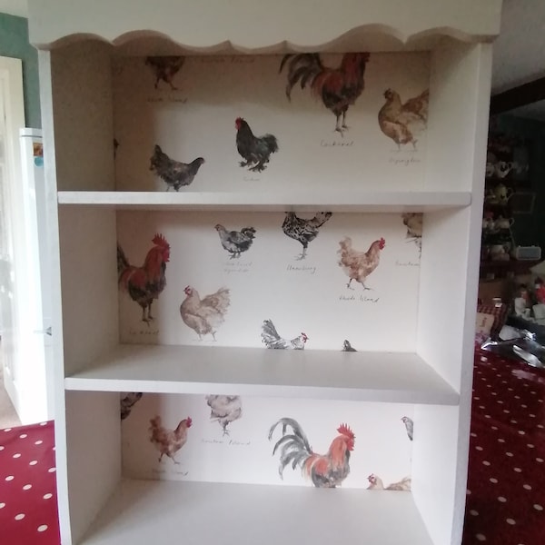 Large Wooden Shelving Unit Shelf Display Wall or Freestanding Made Using Emma Bridgewater Chicken Design Kitchen Country Living Home Pantry