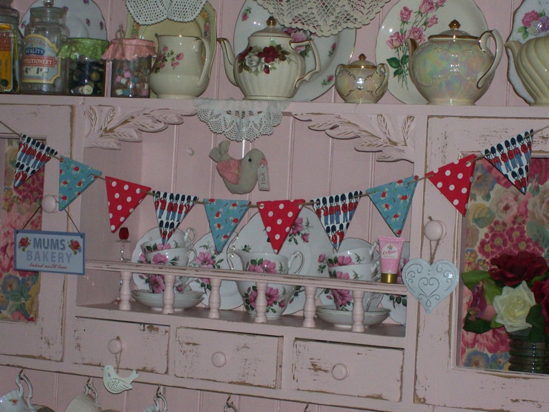 Handcrafted Wooden Bunting Garland made using Cath Kidston Designs Boy's Bedroom Nursery Christening Gift Toy Room Unique Soldier Play House image 1