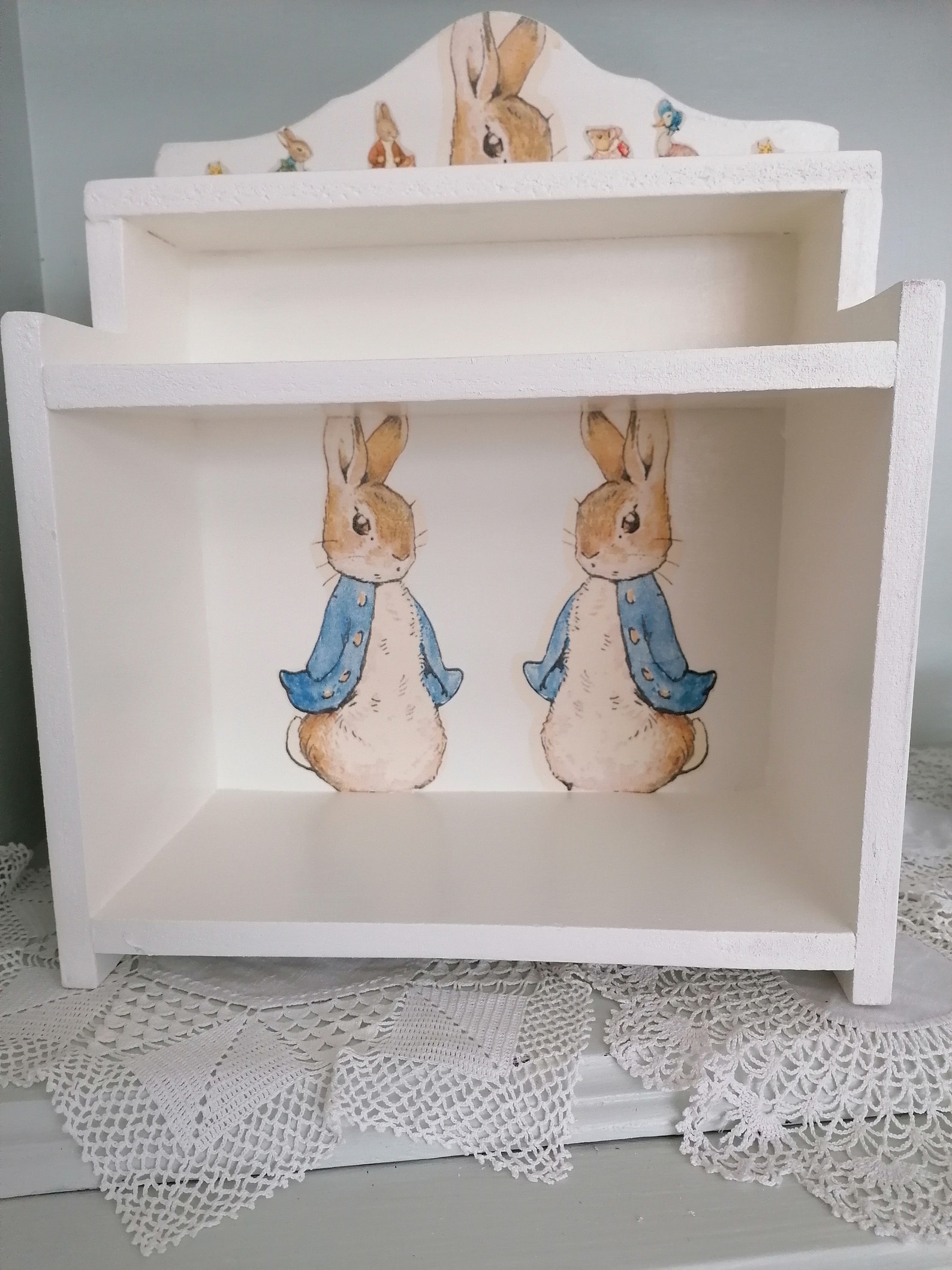 Wooden Bookcase Shelf Display Unit Made Using Peter Rabbit Beatrix ...