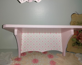 Wooden Wall Shelf Made using Vintage Laura Ashley Roses Design Storage Kitchen Bathroom Bedroom Nursery Country Living Home Shabby Chic Pink