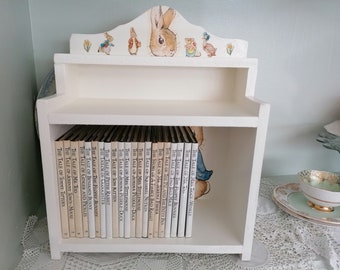 Wooden Bookcase Shelf Display Unit Made Using Peter Rabbit Beatrix Potter Design Nursery Bedroom Playroom Baby Shower Gift Birthday Boy Girl
