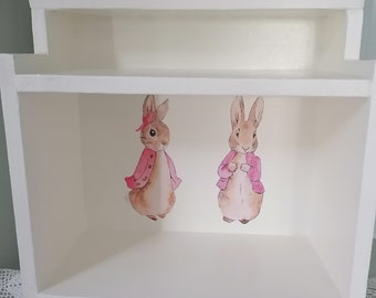 Wooden Bookcase Shelf Storage Unit Freestanding Beatrix Potter Flopsy Bunny Design Nursery Bedroom Playroom Christening Gift Baby Girl Home
