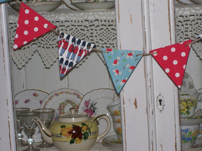 Handcrafted Wooden Bunting Garland made using Cath Kidston Designs Boy's Bedroom Nursery Christening Gift Toy Room Unique Soldier Play House image 4