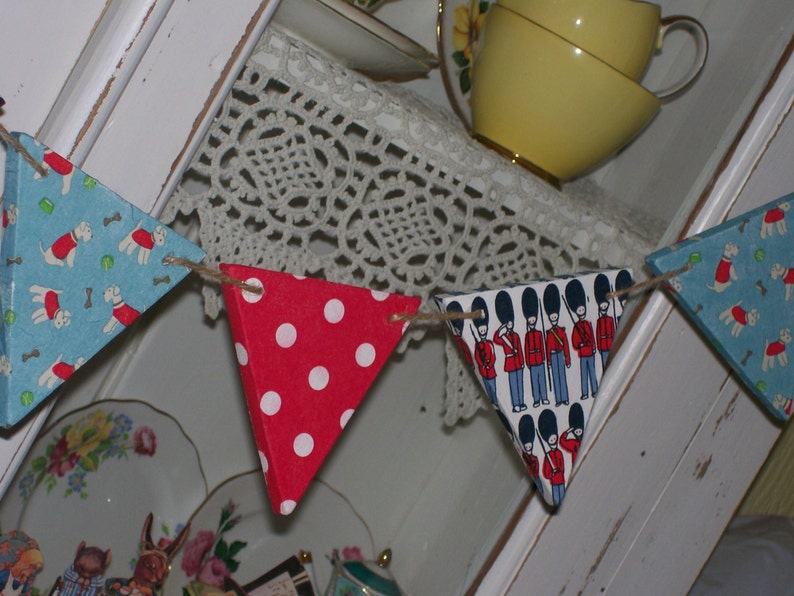 Handcrafted Wooden Bunting Garland made using Cath Kidston Designs Boy's Bedroom Nursery Christening Gift Toy Room Unique Soldier Play House image 5