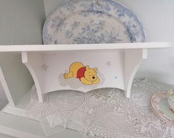 Wooden Wall Shelf Storage Display Made Using Winnie The Pooh Vintage Design Bedroom Nursery Playroom Christening Birthday Gift Boy Girl Baby