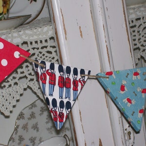 Handcrafted Wooden Bunting Garland made using Cath Kidston Designs Boy's Bedroom Nursery Christening Gift Toy Room Unique Soldier Play House image 2