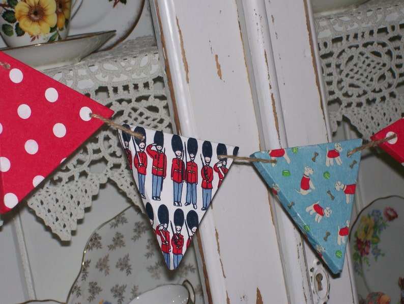 Handcrafted Wooden Bunting Garland made using Cath Kidston Designs Boy's Bedroom Nursery Christening Gift Toy Room Unique Soldier Play House image 2