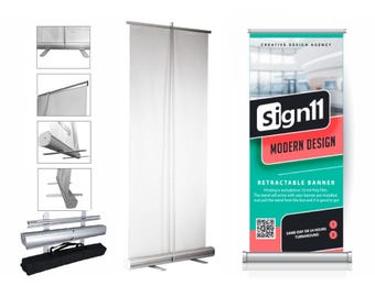 Custom Retractable Banner Stand with Print | Roll Up Banner for Trade Shows, Events, and Markets | Personalized Pop Up Display & Signage