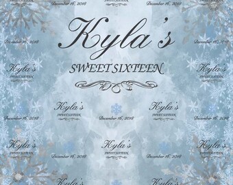 Snowflake Sweet 16 Step and Repeat Backdrop, Banner, Event, Party, Photo Booth, Design, Stand, Red Carpet, Made in USA #5032