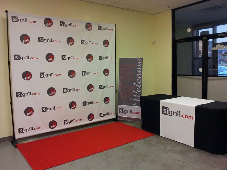 Banner Design Party Event Made in USA #4020 Black and Royal Step and Repeat Backdrop Photo Booth Stand Red Carpet