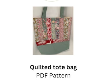 Quilted Tote bag pattern, over the shoulder bag  PDF download.  sewing tutorial Using 2 1/2 inch fabric strips