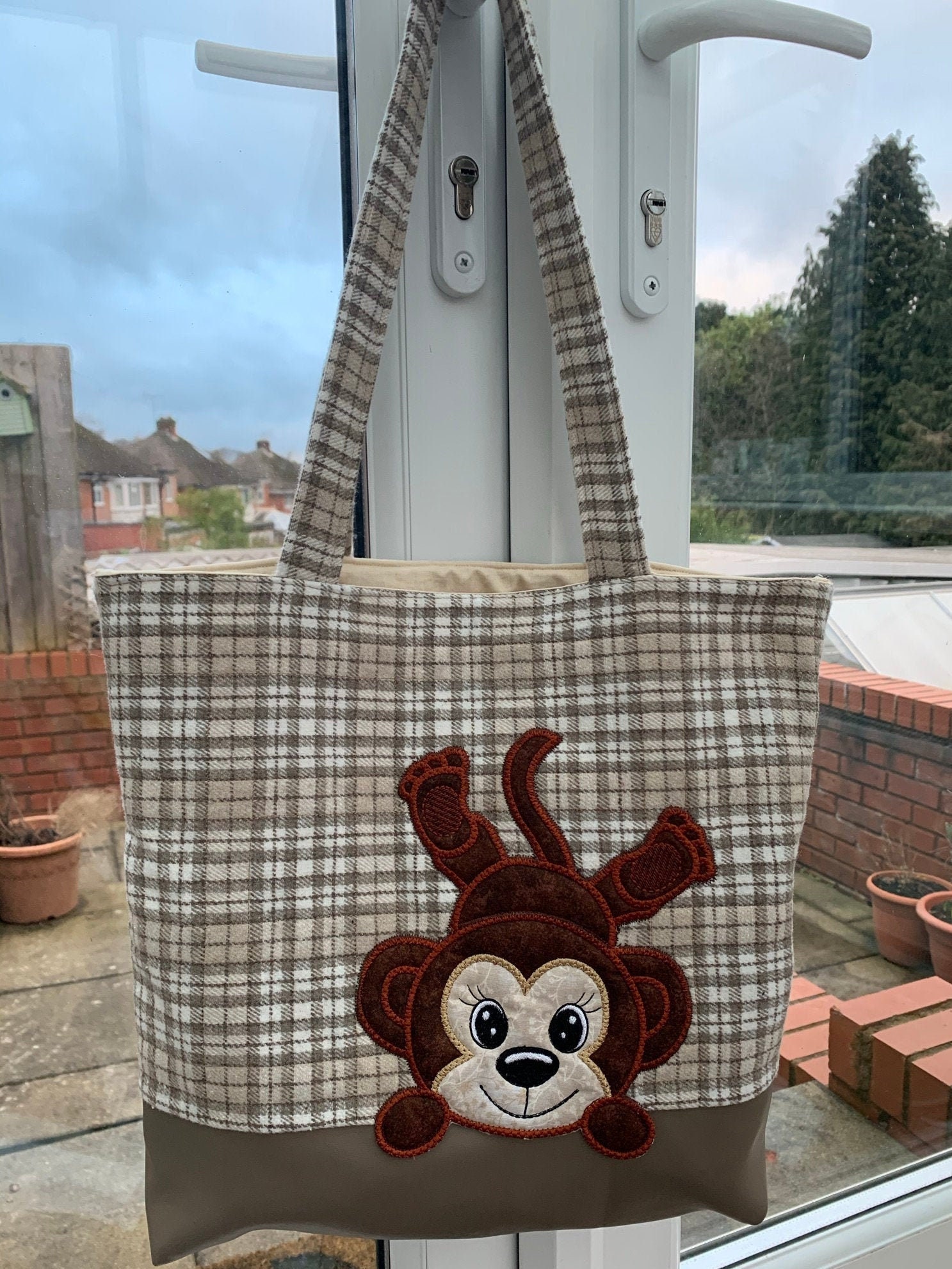Monkey Appliqué Bag, Quilted and Embroidered Reuseable Tote Bag. Etsy UK