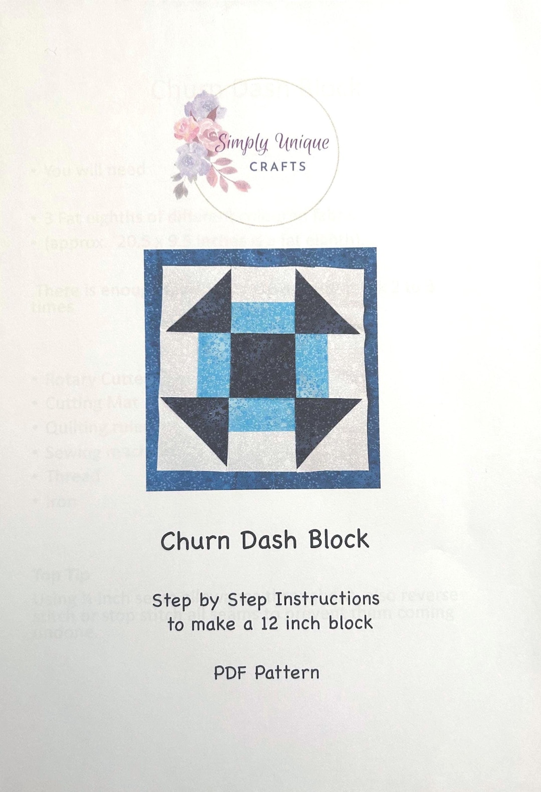 Churn Dash Quilt Block Pattern: 12-inch Beginner-friendly (PDF Pattern ...