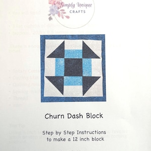 Churn Dash quilt block pattern. 12 inch Quilt block pattern. PDF Pattern.