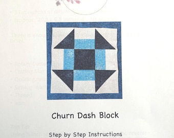 Modèle de bloc de courtepointe Churn Dash : 12 pouces adapté aux débutants (modèle PDF)