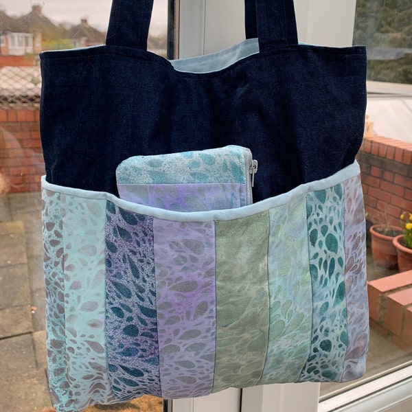 Hand printed tote bag and purse set.