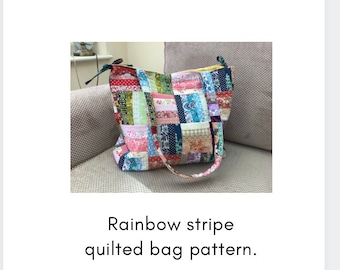 Patchwork Tote Bag Pattern: Rainbow Stripe Design (PDF Download)