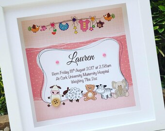 Baby Photo Frame Personalised Animals | Handmade Birth Announcement Gift | Gift Box