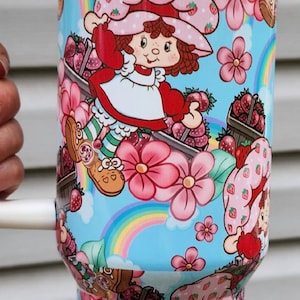 80&#39;s Strawberry Rainbow, 80&#39;s Cartoon Insulated Tumbler,  Gift For Her, Mom gift, Vintage Vibes, 40oz Tumbler, Berry Sweet, Gift for her