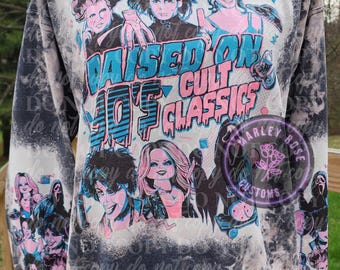Sudadera de Halloween desteñida, suéter espeluznante, embrujada, Halloween retro, Halloween, camiseta de luz negra, espeluznante, criado en los 90, clásicos de culto