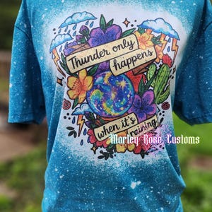 Retro Music Shirt, Graphic Band Tee, Vintage Band Tee, Boho, Concert, 60s, 70s, Bleached Tee, Hippy, Thunder only Happens When it's Raining image 1