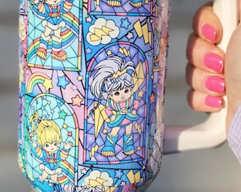 80s Rainbow Stained Glass Tumbler, Cartoon Retro Insulated Cup
