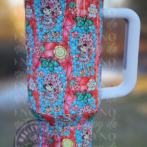 Custom Strawberry Girl Tumbler, 80&#39;s Nostalgic Cartoon, 40oz  Tumbler, Shortcake Tumbler, Gift For Her, Butterfly, Stained Glass, Berry,