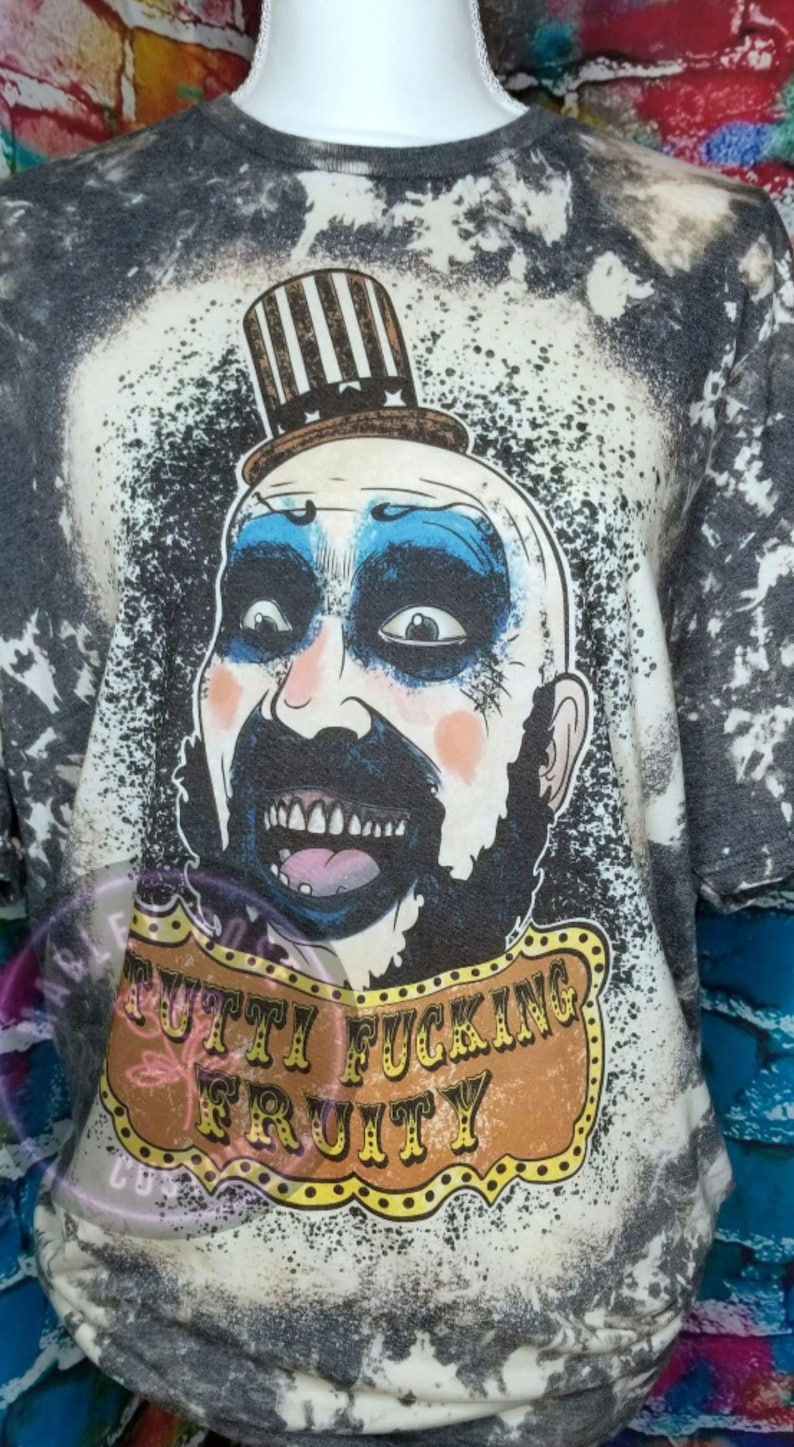 Camiseta blanqueada de payaso de terror, luz negra, Tutti Frutti imagen 1