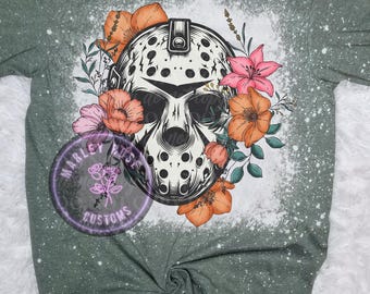 Floral Horror, Bleached T-shirt, Horror T-shirt, spooky, Horror Floral, Cute, Spring, Summer, Dark Aesthetic, Halloween, Graphic Tee