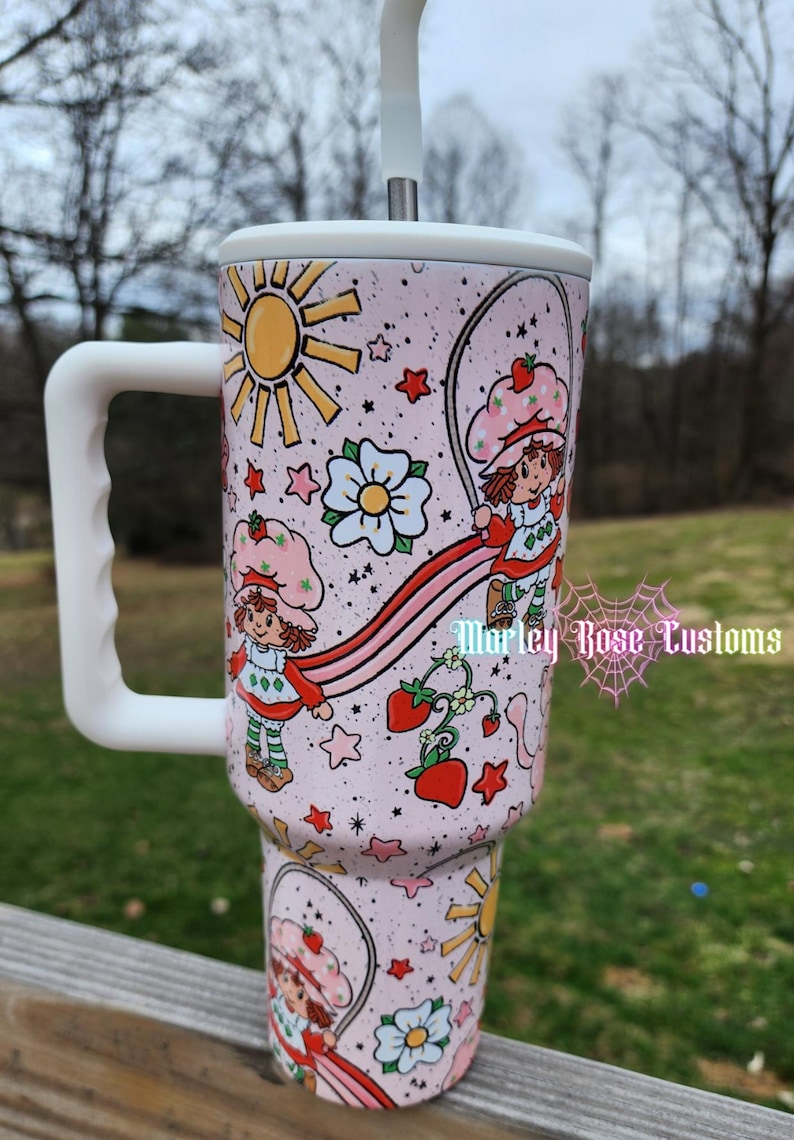 Girly 40oz Tumbler, Strawberry Fest, Gift for her, Mothers Day Gift idea, Summer Tumbler image 2