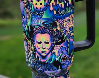 Blacklight 40oz cup, Horror character, Neon Horror, UV Reactive Tumbler, Mothers Day Gift, Horror 40oz cup, Gift for Him, Glow In Dark 40oz