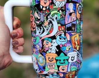 90s Kid Halloween Tumbler, Retro Spooky Cartoon Art, Nostalgic Insulated Cup, Cute Halloween Cup