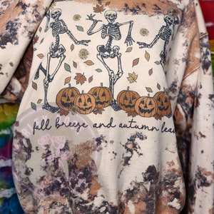 Fall Bleached Sweatshirt, Halloween Skellies, Pumpkin, Fall Leaves, Cow Bleached Sweatshirt, Autumn Crewneck, Acid Wash, Fall Skellys