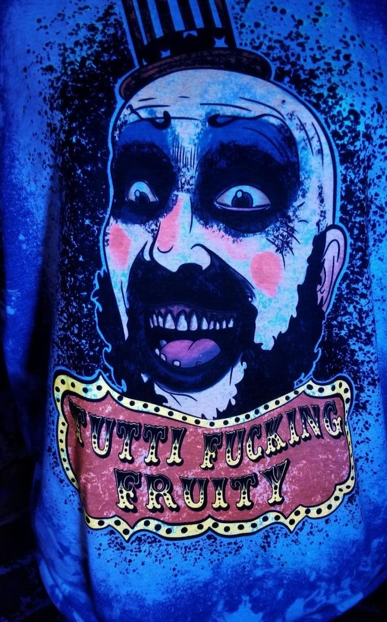 Camiseta blanqueada de payaso de terror, luz negra, Tutti Frutti imagen 3