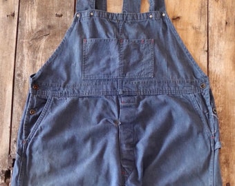 Vintage 1970s 70s 1980s 80s indigo blue denim overalls dungarees bib brace workwear work chore 44” x 32” selvedge H back