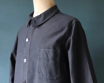 Vintage s s French Black Moleskin Work Jacket Chore   Etsy