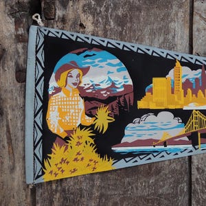 Vintage 1950s pennant - mid century home decor - cowgirl print - Brazil tourist souvenir