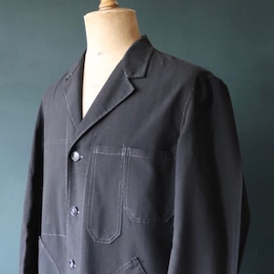 Vintage French workwear jacket - 1950s 60s black chore coat - maquignon - Vetra duster - 46” chest
