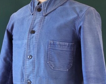 Vintage 1950s 50s French Blue Moleskin Work Jacket Workwear Vintage 1950s 50s French Blue Moleskin Work Jacket Workwear