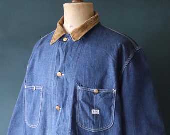 Vintage 1960s 60s 1970s 70s Lee 81-LJ indigo blue denim blanket lined barn chore jacket Union Made in USA workwear work chore 54” chest