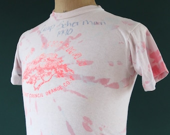 Vintage 1990s 90s white pink blue Camp Scherman Girl Scout print tie dye sports sportswear  t shirt 35” chest signed