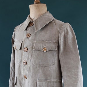 Vintage French workwear jacket - 1940s thick cotton canvas - 38” chest - walrus collar