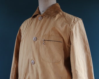 Vintage 1950s 50s JC Higgins tan brown duck cotton canvas jacket hunting shooting American Talon zipper 49” chest workwear chore work