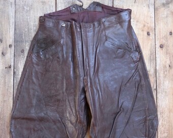 Vintage 1950s 50s 1960s 60s European dark brown leather breeches britches jodhpurs motorcycle biker despatch rider military police 34” x 25”