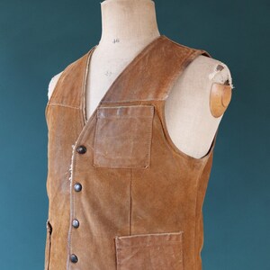 Vintage 1960s 60s tan brown suede shearling vest waistcoat Jo-o-Kay 39" chest Western biker motorcycle gilet bodywarmer